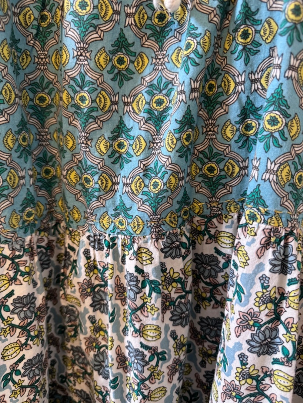 Chelsea & Theodore Boho Tiered Dress 2X Blue Floral Tassel Cotton - Picture 4 of 10